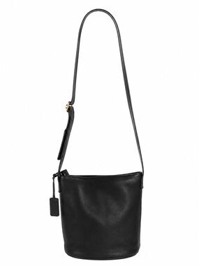 Nine West Black 100% Genuine Leather Bucket Shoulder Bag Adjustable Strap Purse